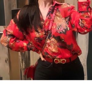 The Kooples Red Floral Blouse Bollywood NWT size small NWT The Kooples